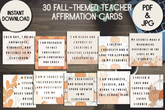30 Fall-Themed Teacher Affirmation Cards for Daily Inspiration and Motivation