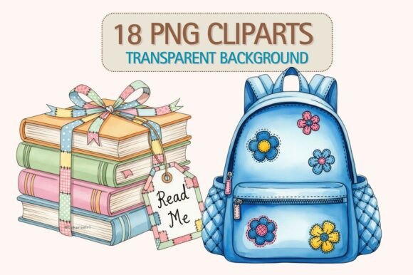 Bookworm School Supplies Clipart Set: A Creative Solution for School-Themed Projects