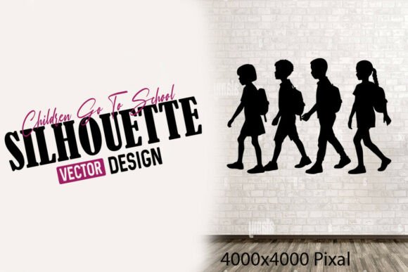 Children Walking to School Silhouette
