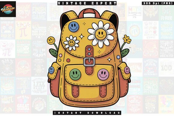 Colorful Floral School Bag Clipart: A Versatile Design for Creative Projects