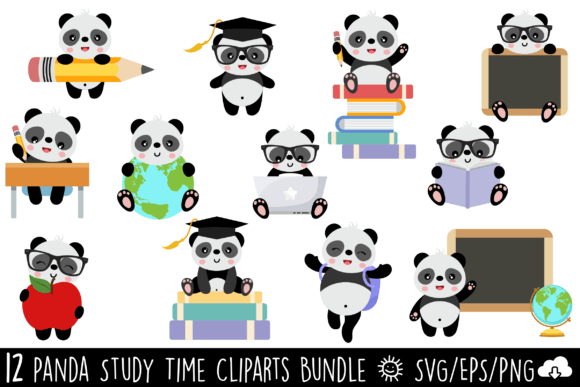 Cute Panda School Time Clipart Bundle: A Versatile Resource for Creative Projects
