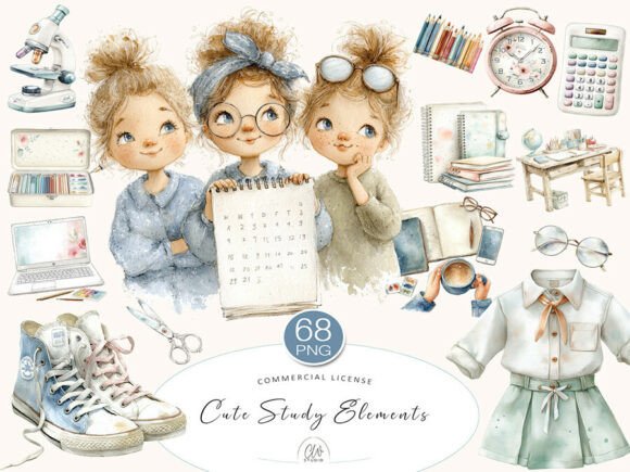 Cute Study Elements Clipart: A Cozy Addition to Your Creative Projects