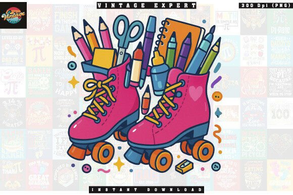 Fun and Funky Roller Skate Clipart with School Supplies: A Creative Resource for Back-to-School and Beyond