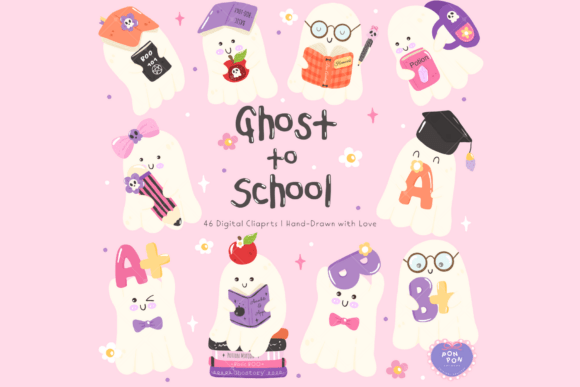 Ghost to School Halloween Clipart