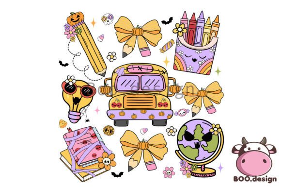 Groovy Halloween School Bus Coquette PNG: A Strategic Asset for Creative Merchandise and Classroom Decor