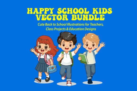 Happy School Kids Vector Bundle