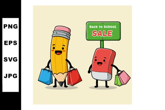 Pencil and Eraser Holding Shopping Bags