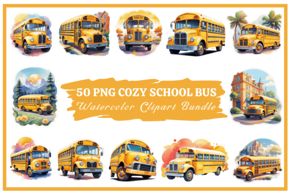School Bus Watercolor Clipart Collection: A Creative Resource for Educators and Designers