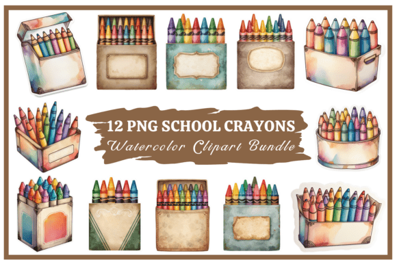 School Crayons Watercolor Clipart Bundle: A Creative Resource for Designers and Educators