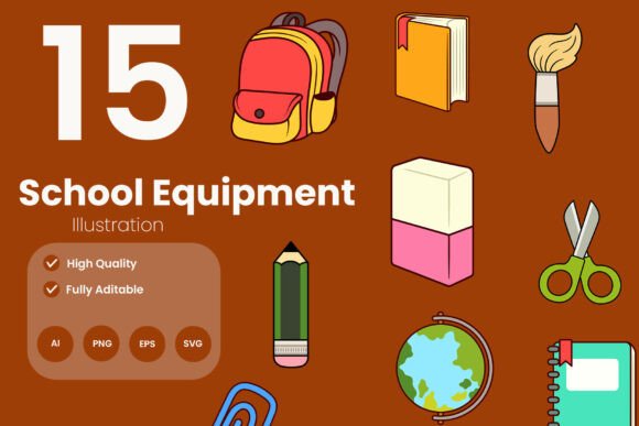 School Equipment Illustration Pack: Streamlining Design and Educational Content Creation