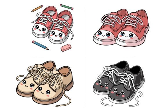 School Shoes Laces Untied Kawaii Clipart