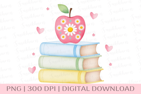 Watercolor Apple and Books Teacher: A Versatile Digital Asset for Educators and Creatives