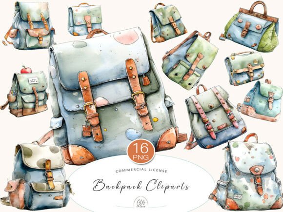 Watercolor Backpack Cliparts PNG: A Versatile Asset for Creative Projects